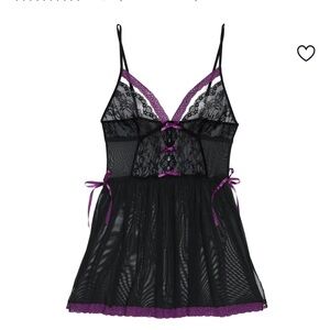 Never worn. Adore Me Monalisa Unlined Babydol Lingerie Black and Purple, size XS